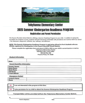  Summer Kindergarten Readiness Program